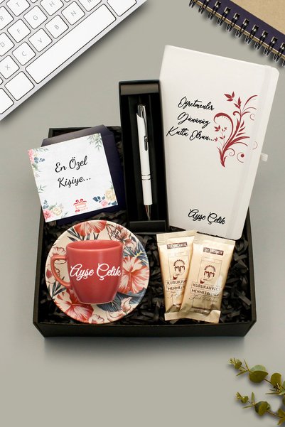 As Gift Öğretmenler Gününe Özel Tasarımlı İsim Soy İsimli Beyaz Defter & Dese...
