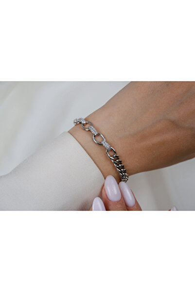 ATELİER TUĞBA Blk331 Oval Ring Zircon Detail Bracelet (17 cm + 2 cm Extension)