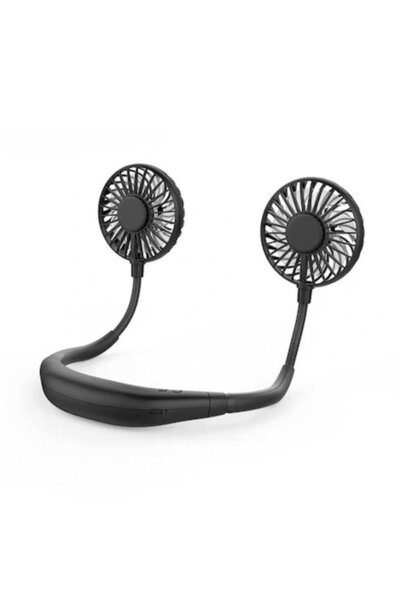 Mmgoqqt Ventilator portabil de gât, Mmgoqqt, USB, 2600mAh, 2W, 3.5 cm, Negru