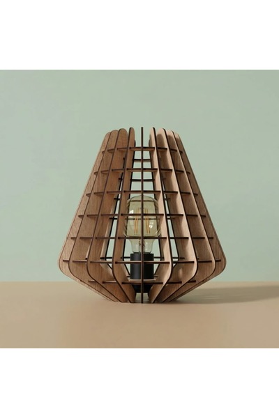 grova SELMA Lamp | Ahşap Masa Lambası | Rustik Ampul Hediyeli