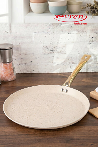 EVREN MUTFAK 24 Cm Cream Kısa Kenarlı Granit Krep Tava, Non-stick Krep Omlet ...