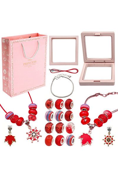 MAKSIK Set de creatie bijuterii ProNice, 10 margele rosii, 2 charms, bratara,...