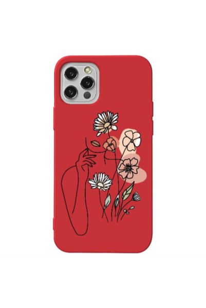 Other Apple iPhone 12 Pro Max Lady with Flowers Red Colored Silicone TPU Θήκη