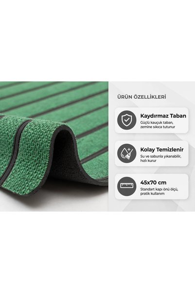 Evoris Delta Cc008A Green Striped Non-Slip Sole Waterproof Washable Door Mat 45X70 cm