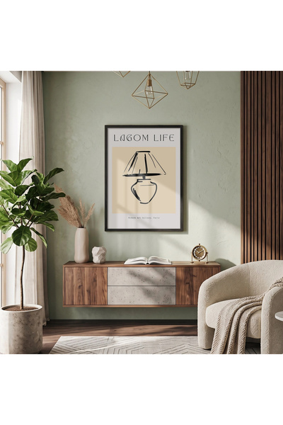 KOLAJTASARIM Lagom Living Lamp Tableau cu ramă din lemn negru Dormitor Hol Bi...