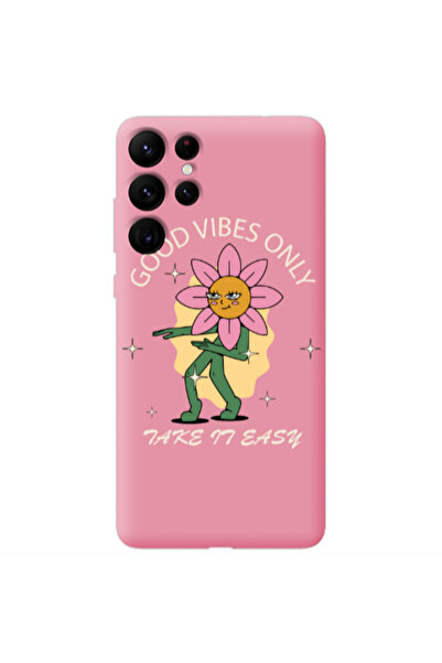 Other Samsung S22 Ultra Good Vibes Only Pink Colored Silicone TPU Θήκη
