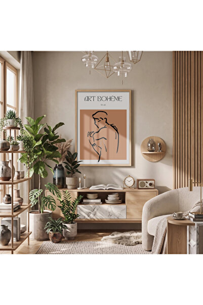 KOLAJTASARIM Figurină boemă din teracotă, tablou înrămat din lemn natural, ob...
