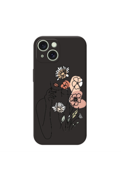 Other Apple iPhone 15 Plus Lady with Flowers Black Colored Silicone TPU Θήκη