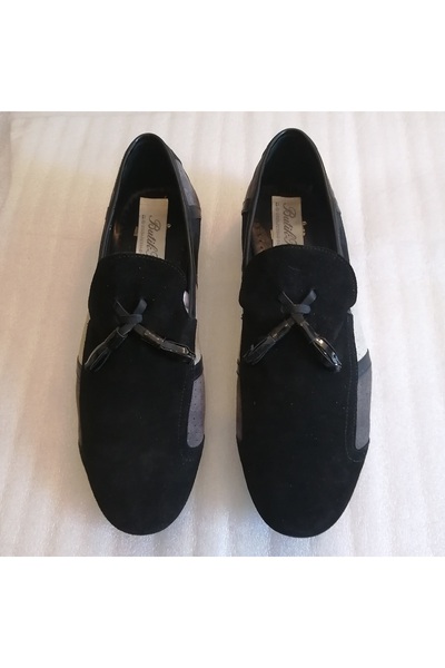 Butik Tülin Men's Genuine Leather Suede Black and Gray Patchwork Combination ...