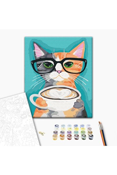 MC Micostore Set pictura pe numere 40x50cm, Brushme - Pisica la o cafea - pen...