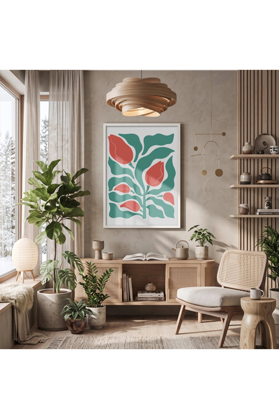 KOLAJTASARIM Floare de coral Plantă modernă cu ramă din lemn alb Obiect decor...