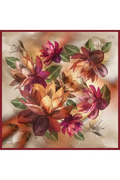 Levidor Burgundy Leaf Patterned Sura Silk Scarf