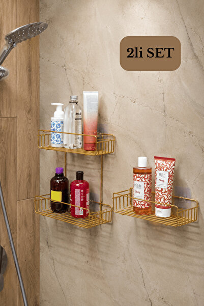 Edora Home Σετ 2 τεμαχίων για σαμπουάν μπάνιου σε γυαλιστερό χρυσό - Ράφι ντο...