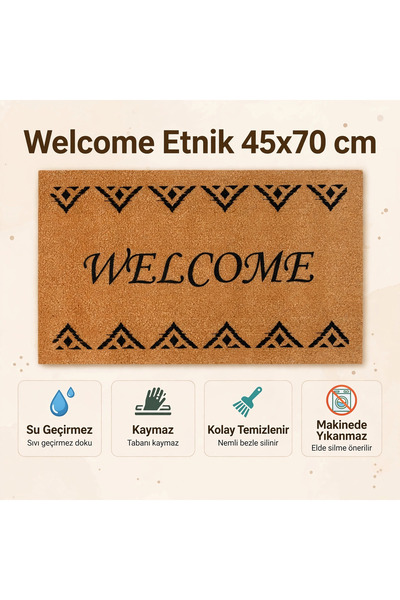 Evoris Coco Cc029A Welcome Patterned Thick Non-Slip Sole Moisture Absorbing Stylish Design Door Mat 45X75 cm