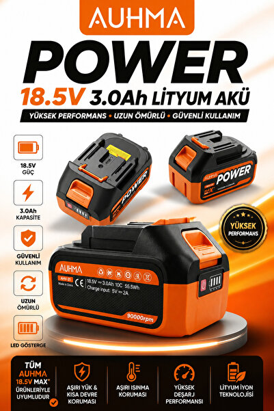 auhma AHV-21 18.5V 3.0Ah Li-Ion Şarjlı Batarya | Type-C Şarj Girişli, LED Gös...