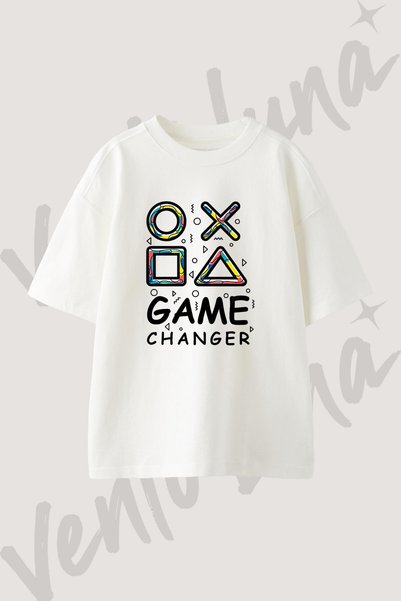 Vento Luna PlayStation Tuslari Tasarım Baskılı Unisex Oversize Kalıp Beyaz Ts...