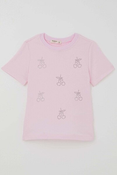 Breeze Tricou cu mânecă scurtă pentru fete, cu imprimeu cu cireșe, 8-14 ani, roz