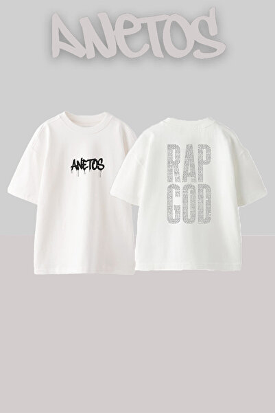 Anetos Λευκό μπλουζάκι με σχέδιο Rap God, με στάμπα, unisex, oversized