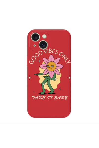 Other Apple iPhone 15 Good Vibes Only Red Colored Silicone TPU Θήκη