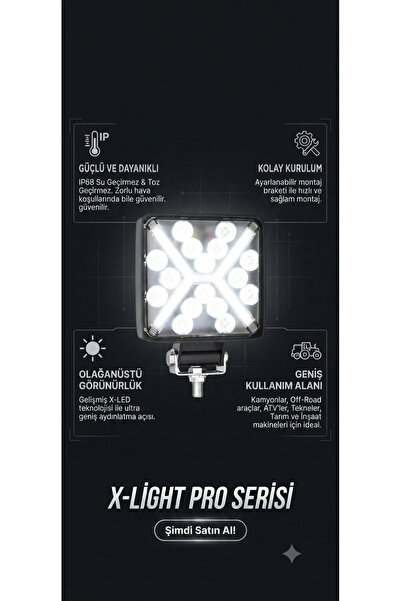 İyem 16 Ledli X Çakarlı Çalışma Lambası 12-24 V Uyumlu - 1 Adet