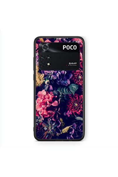 Other Xiaomi Poco M4 Pro 4G Purple and pink flowers Black Glossy Θήκη