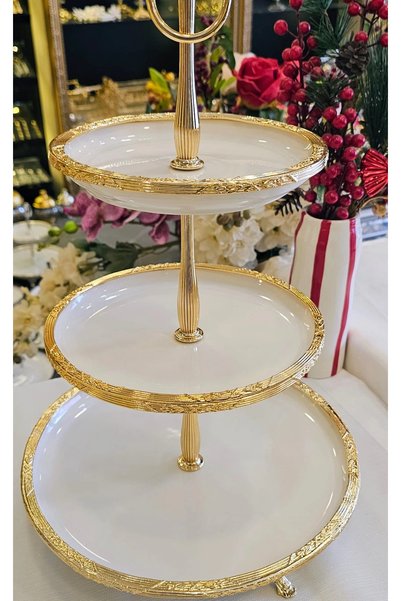 MaviDamla Three-Layer Metal Frame Porcelain Presentation Plate 30/21/19 Cm.