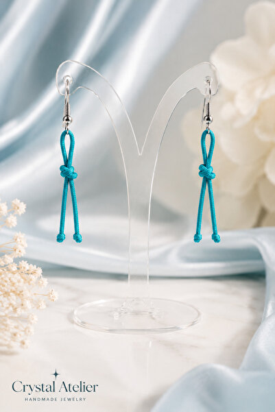 Crystal Atelier Turquoise String Earrings Handmade Macrame Dangle Women's Ear...