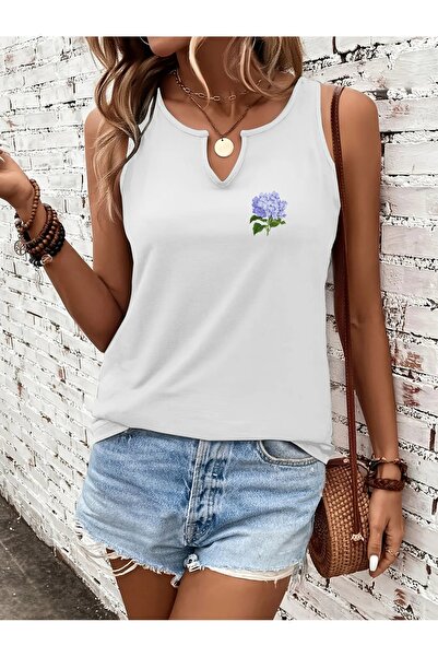 Deocept Women's Minimal Floral Printed Half V-Neck Sleeveless Regular Fit Cas...