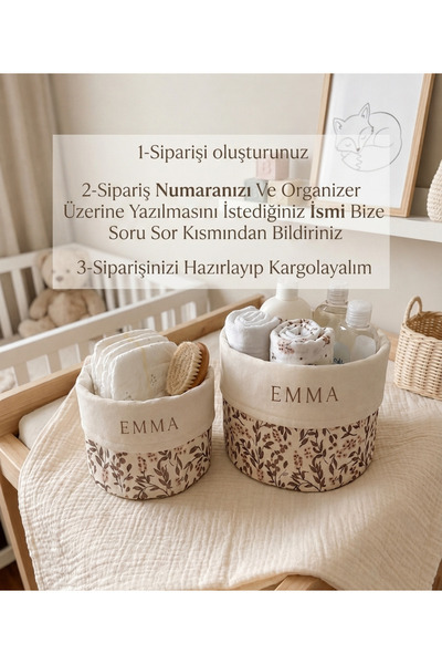 Arabamakss Nünüco Atelier İsme Özel Baskı Bebek Organizer - Bebek Odası Düzen...