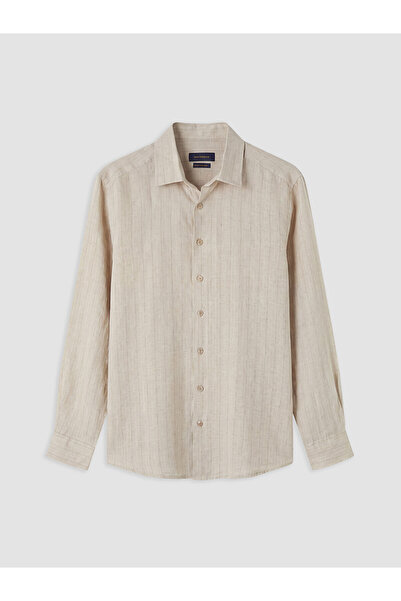 LC Waikiki Nevavm Regular Fit Striped Linen Look Men's Shirt with Difference