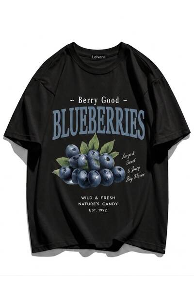LELVANİ تي شيرت مطبوع عليه حلوى التوت الأزرق الطبيعية للجنسين من BERRY GOOD