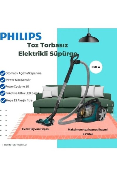 Philips Yüksek Emiş Gücü Toz Torbasız Elektrikli Süpürge Yeşil