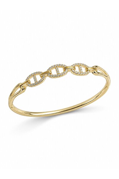 serelya Gold Color Ship Chain Model Zircon Stone Women's Handcuff Bracelet