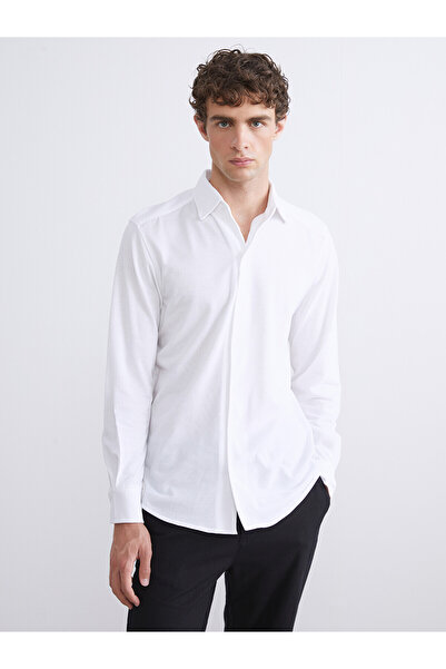 LC Waikiki Nevavm Slim Fit Long Sleeve Linen Look Men's Shirt with Difference