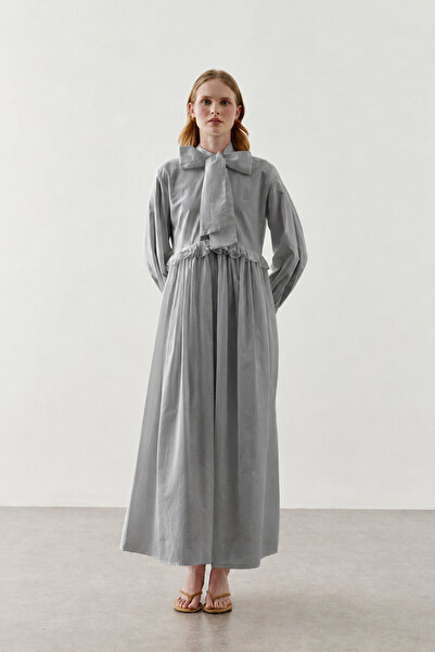Fahhar Beli Segmented Cotton Dress Blue