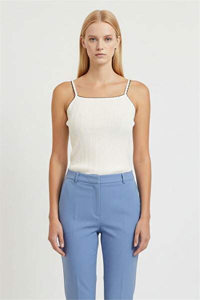 Perspective Ecru Thin Strap Knitwear Blouse