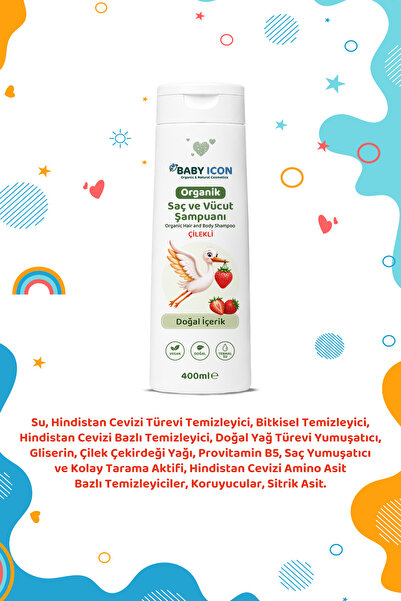 Baby İcon Doğal Vegan Çilekli Saç ve Vücut Şampuanı 400 ml