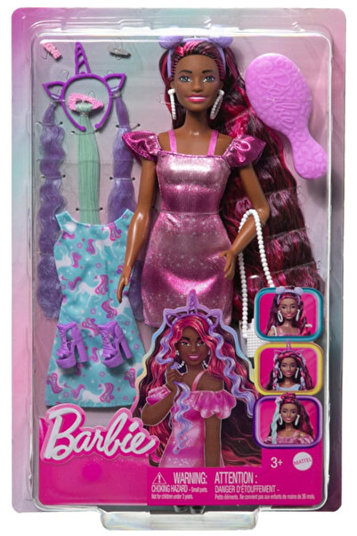 mattel Set Barbie cu Par Violet, Accesorii, Costum Extra, 3+ ani