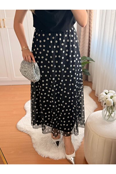 ankanoor Elastic Waist Polka Dot Lined Chiffon Skirt
