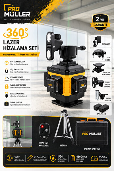 Pro Müller Alman Profesyonel Otomatik Hizalama 16 Köşe 360° Yeşil Lazer Çizgi...
