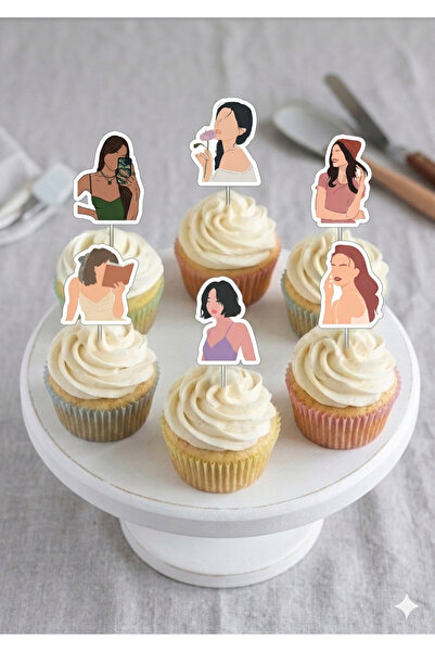 GÖKÇEM ART CLUB 12-Piece Girl Figure Cupcake Toothpick Ornament