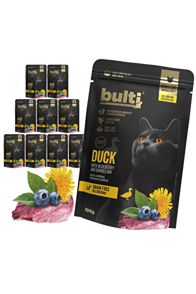 Bulti Hrană umedă pisici, Bulti, 10x100g, Rață, Afine și Păpădie, Pisici Adul...