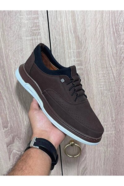 Greyybull Shoes حذاء كاجوال رجالي من جلد نوبوك باللون البني