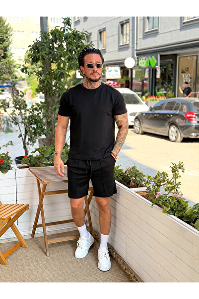 manch collection Regular Fit Basic Modal Tshirt-Shorts Set Black