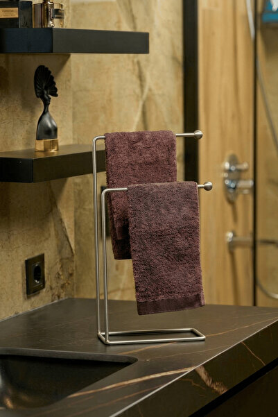 Edora Home Mat Gümüş 2 Kollu Banyo Tezgah Üstü Havluluk Standı, Havlu Askılığı
