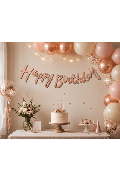 luvissi shelves لافتة كاليجرافية باللون الذهبي الوردي بعبارة Happy Birthday -...