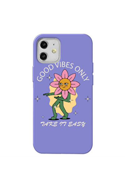 Other Apple iPhone 12 Good Vibes Only Purple Colored Silicone TPU Θήκη