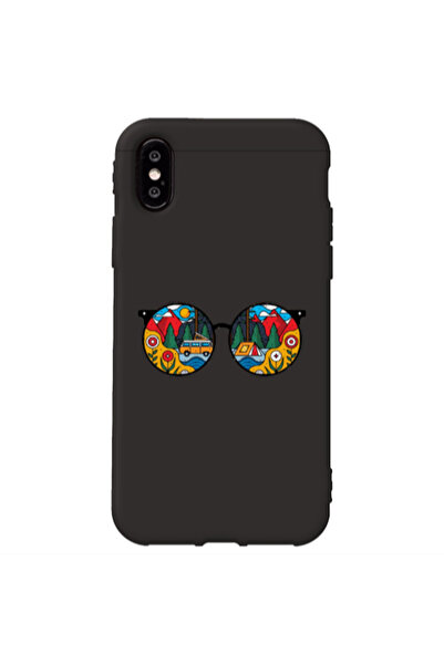 Other Apple iPhone Xs Max Round Glasses Black Colored Silicone TPU Θήκη
