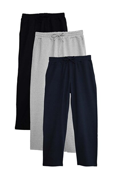 Tudors Men's 3-Pack Black-Navy Blue-Light Gray Cotton Baggy Fit Knitted Sweat...