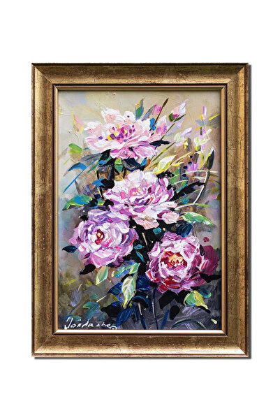 artnova Tablou pictat manual inramat, Bujori roz, 40x30cm ulei pe panza, Mirc...